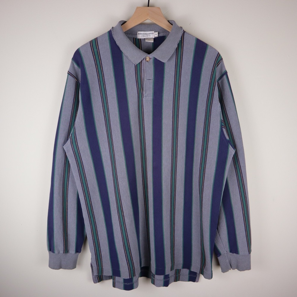 Vintage Abercrombie & Fitch Long‎ Sleeve Striped Polo Size XL 23x29.5